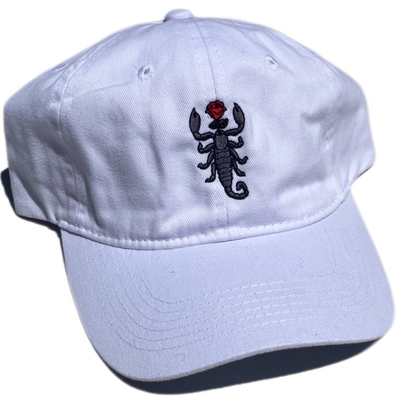Scorpion rose embroidered all white strap back hat - Picture 4 of 7